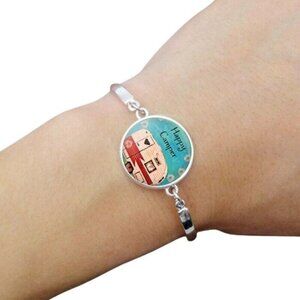 NEW Vintage Happy Camper Colorful RV Bracelet Travel Trailer Motorhome Silver